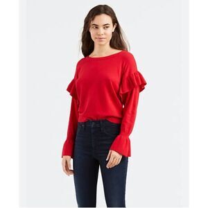 Zara Knit EUC Orange Boat Neck Ruffle Bell Sleeve Sweater Size S